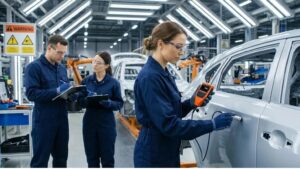 QC trong automotive với kiểm tra chất lượng linh kiện ô tô tại nhà máy sản xuất