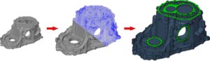 Mesh STL được tạo từ dữ liệu quét 3D hiển thị bề mặt chi tiết cơ khí bằng hàng nghìn tam giác nhỏ