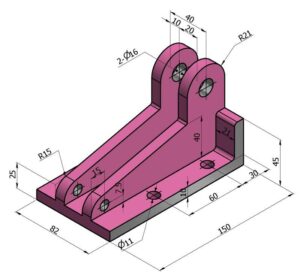 Detailed CAD geometry of a mechanical bracket with holes, fillets and chamfers