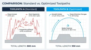 So sánh toolpath ngắn và toolpath tối ưu trong gia công CNC